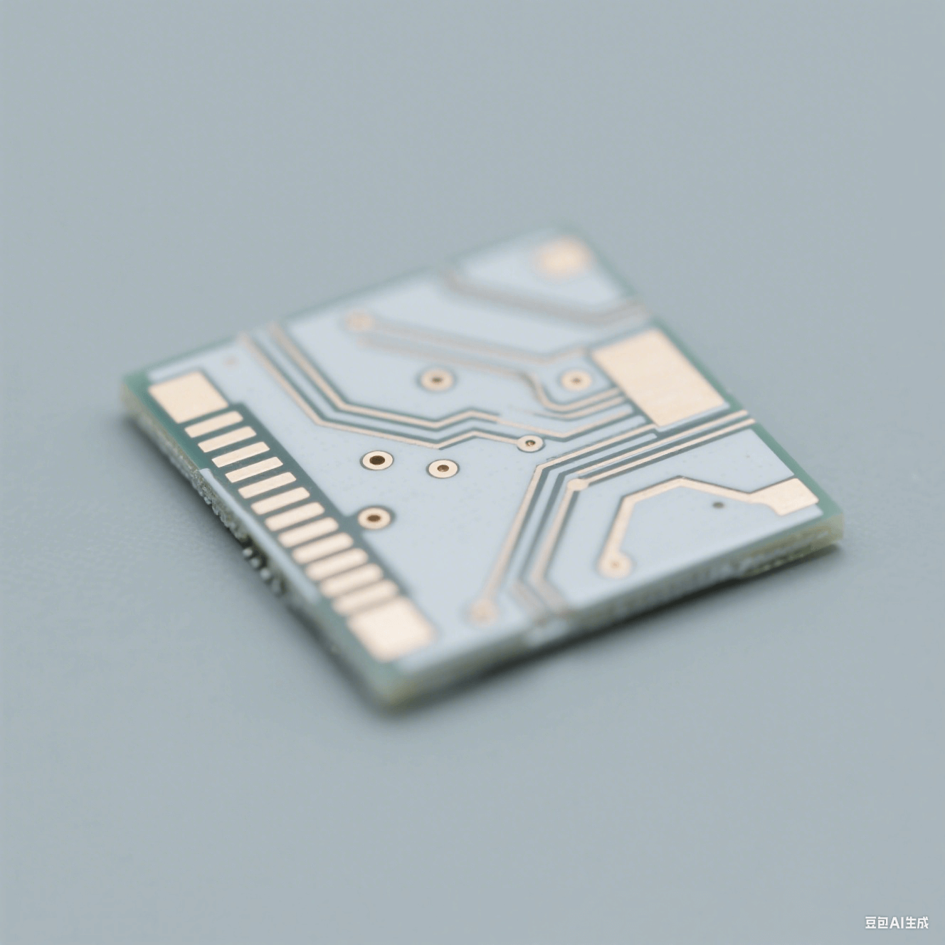 清晰展示 PCB 陶瓷電路板表面的陶瓷基板和導(dǎo)電線路，突出陶瓷基板的質(zhì)感和線路的精細(xì)程度