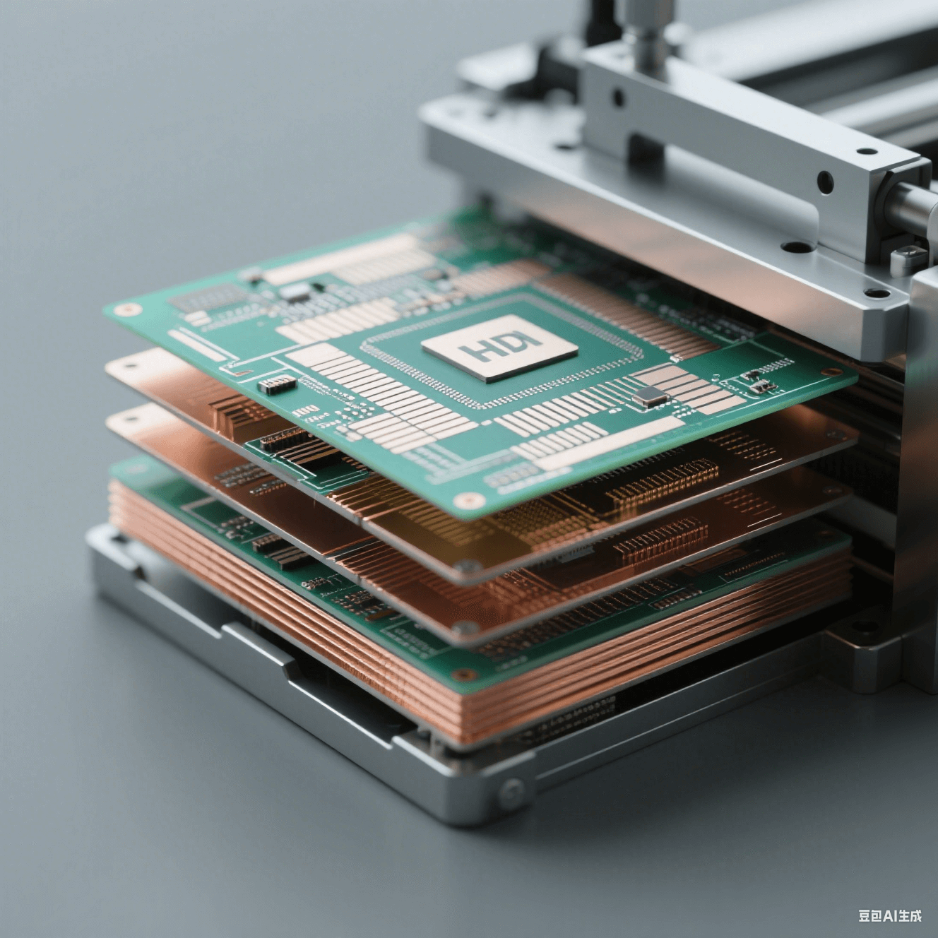 HDI 制造工藝中的積層疊加步驟。