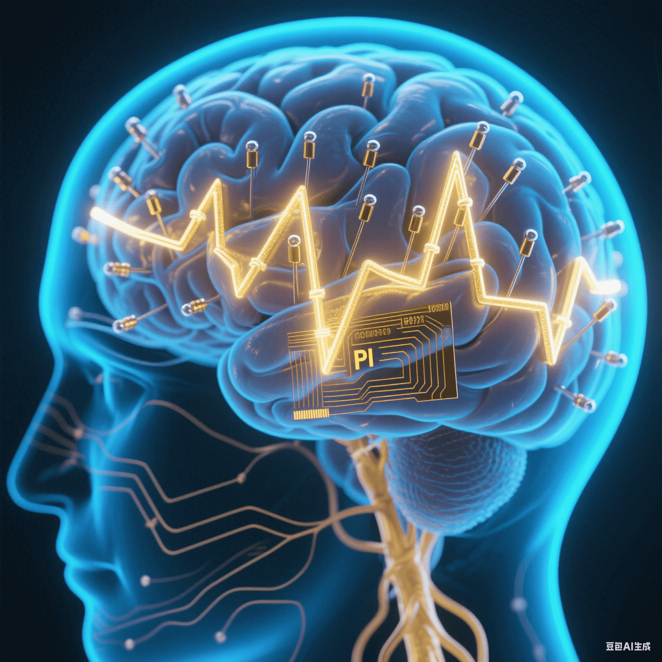 腦機(jī)接口植入示意：生物相容性聚酰亞胺電極在腦組織中穩(wěn)定傳輸神經(jīng)信號