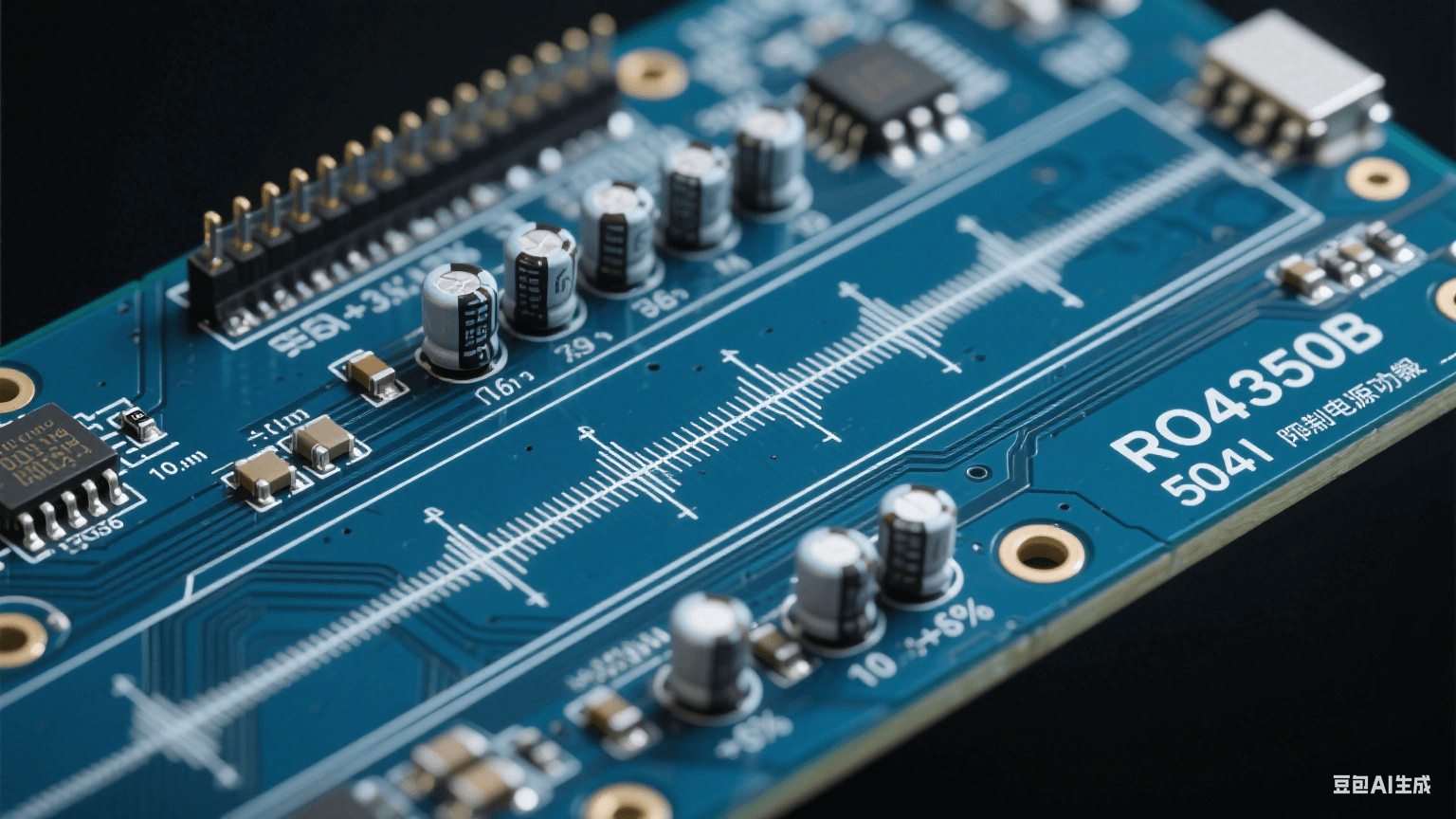 高頻測(cè)試板信號(hào)完整性設(shè)計(jì)：RO4350B基板內(nèi)50Ω差分微帶線（線寬公差±5%），0.1μF陶瓷去耦電容群抑制電源噪聲，10GHz正弦波在介電常數(shù)3.66介質(zhì)中傳輸