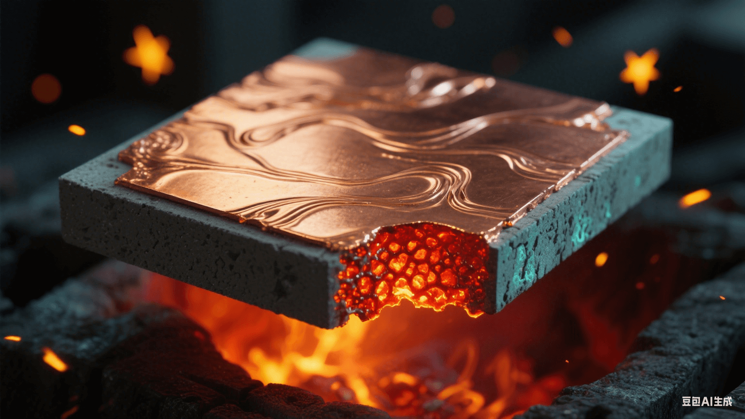 呈現(xiàn)銅箔與陶瓷基板結(jié)合的高溫熔融狀態(tài) 呈現(xiàn)銅箔與陶瓷基板結(jié)合的高溫熔融狀態(tài)