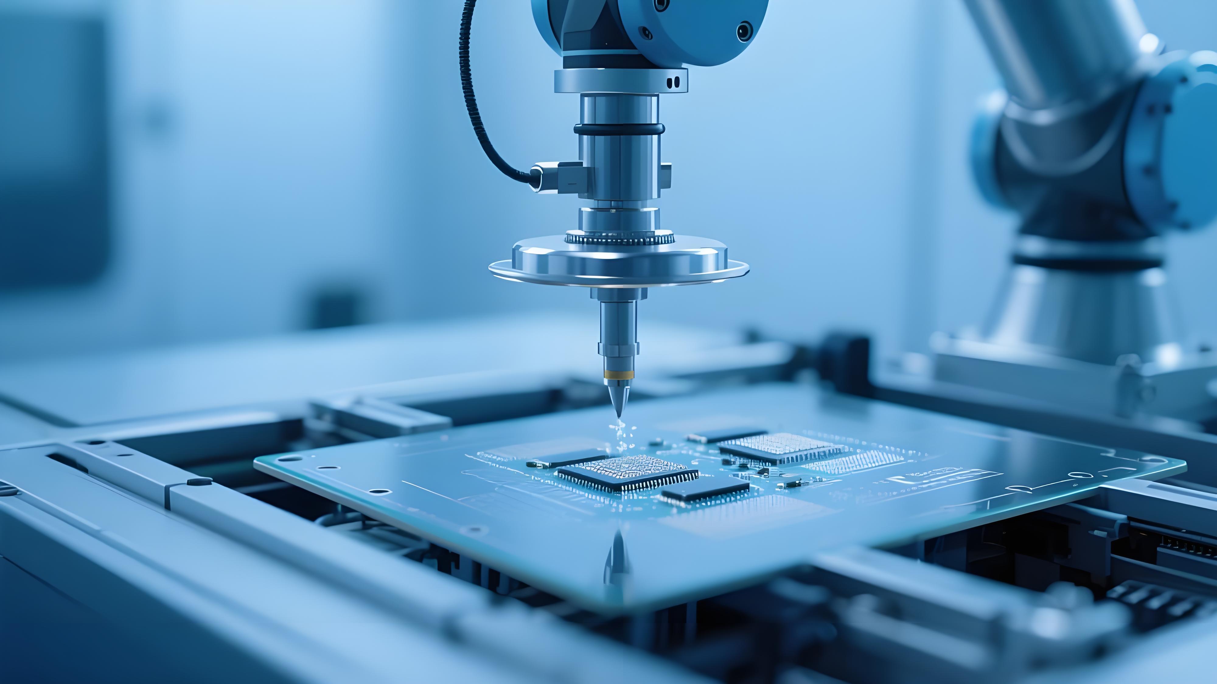 超精密SMT貼裝系統(tǒng)在潔凈室中操作微型元件，展現(xiàn)高科技制造場景