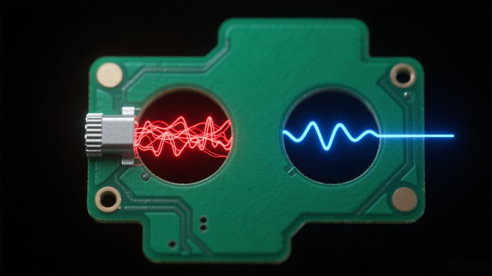 PCB通孔Stub諧振影響可視化 紅色反射信號(hào)與藍(lán)色順暢信號(hào)對(duì)比 PCB通孔Stub諧振影響可視化 紅色反射信號(hào)與藍(lán)色順暢信號(hào)對(duì)比