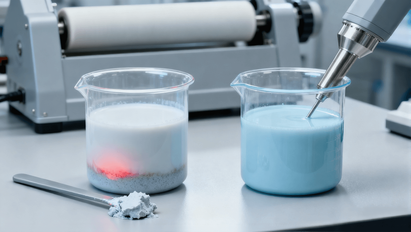 石墨烯分散均勻性對比場景，＜2μm均勻分散vs＞3μm團聚影響基板熱導率