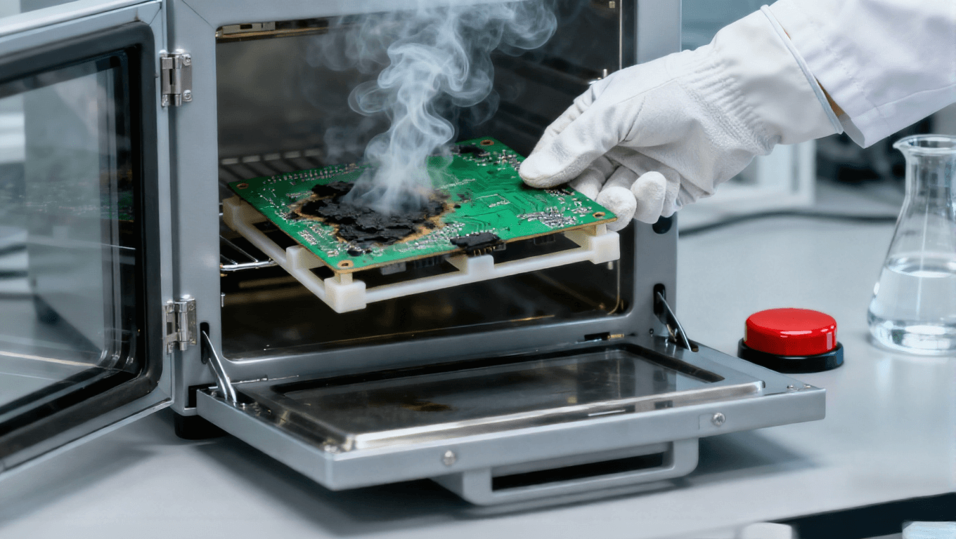 PCB老化測試異常處理 樣品冒煙 絕緣手套 應急按鈕 PCB老化測試異常處理 樣品冒煙 絕緣手套 應急按鈕