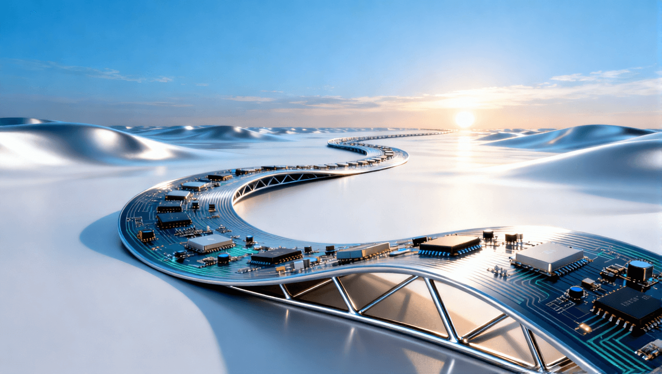 超彈性材料作為基石的柔性電子系統(tǒng)全景概念，展現(xiàn)可折疊設(shè)備的高整合與可靠未來