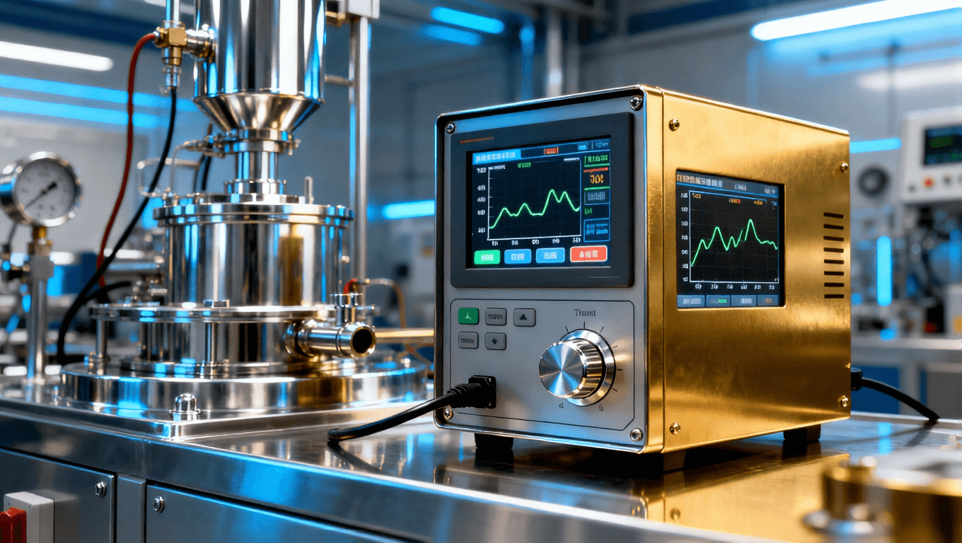 展示鍍鎳金工藝中溫控設(shè)備和電流監(jiān)測儀器，體現(xiàn)精準(zhǔn)調(diào)節(jié)和高科技設(shè)備