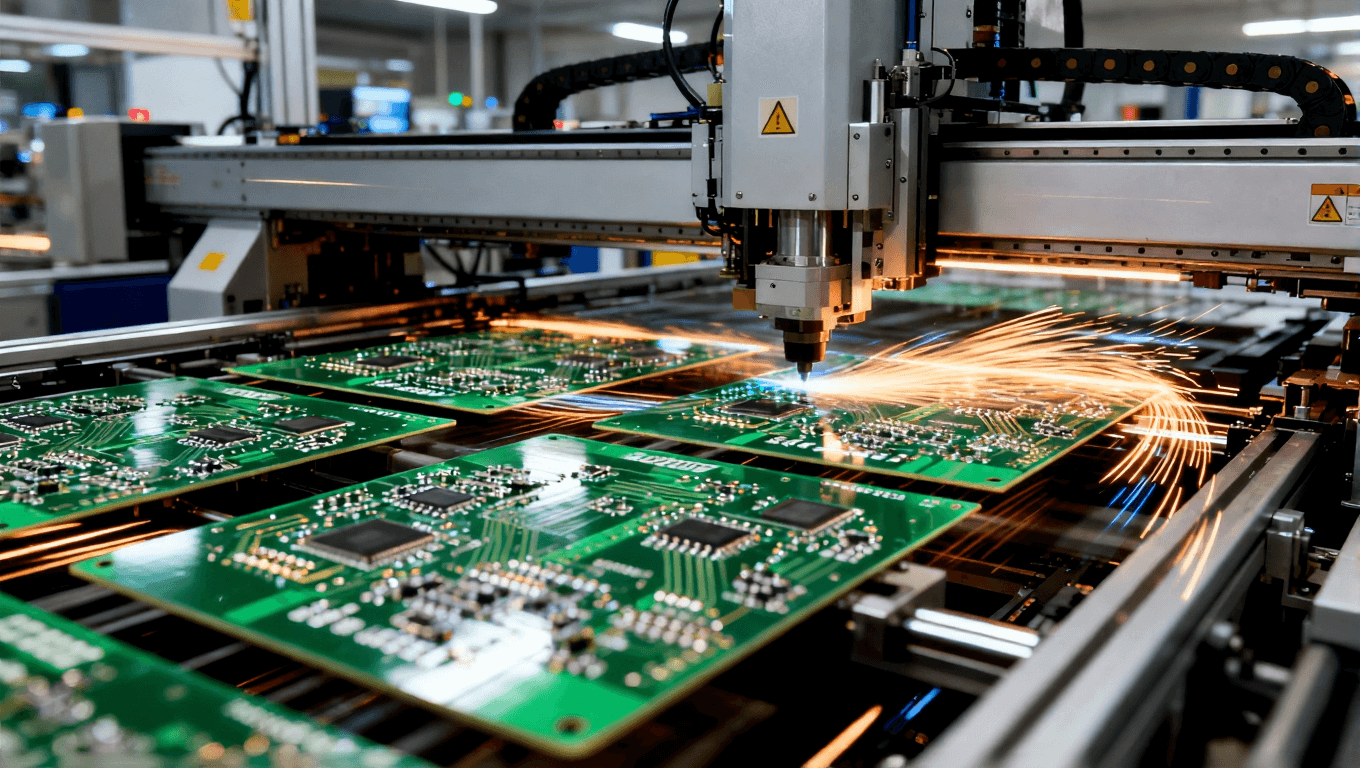 高效自動(dòng)化PCB生產(chǎn)過(guò)程，展示在高壓力下快速組裝的制造環(huán)境