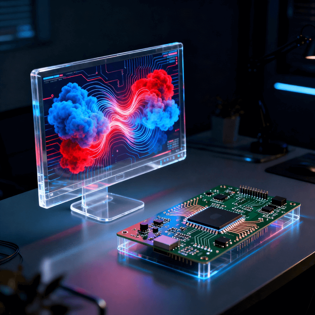 射頻電路設(shè)計(jì)中的電磁仿真軟件界面與實(shí)體電路板原型對(duì)比分析場(chǎng)景 射頻電路設(shè)計(jì)中的電磁仿真軟件界面與實(shí)體電路板原型對(duì)比分析場(chǎng)景