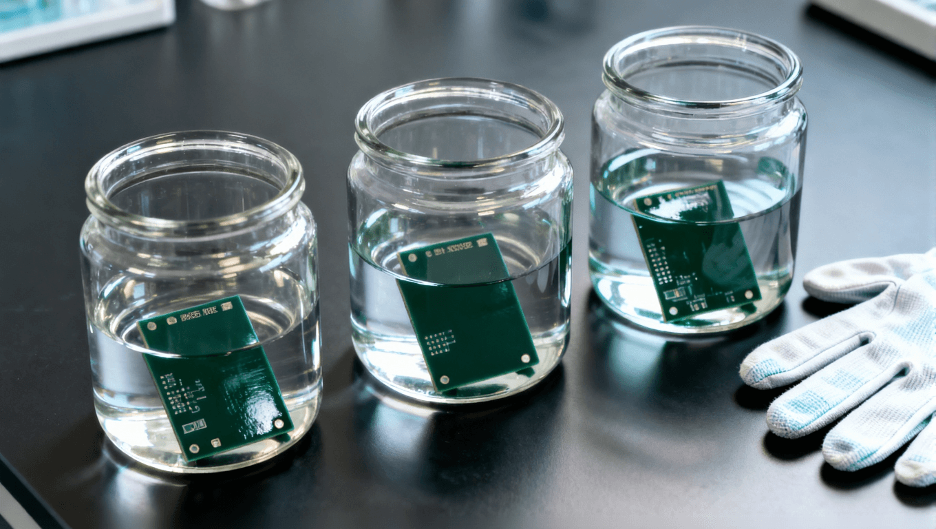 實驗室中對比測試不同類型阻焊油墨的耐化學性場景