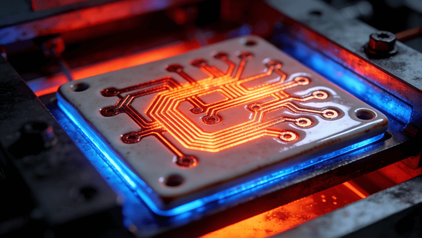 陶瓷電路板熱管理性能展示，展現(xiàn)高溫環(huán)境下電路板散熱效果與精密線路結(jié)構(gòu)