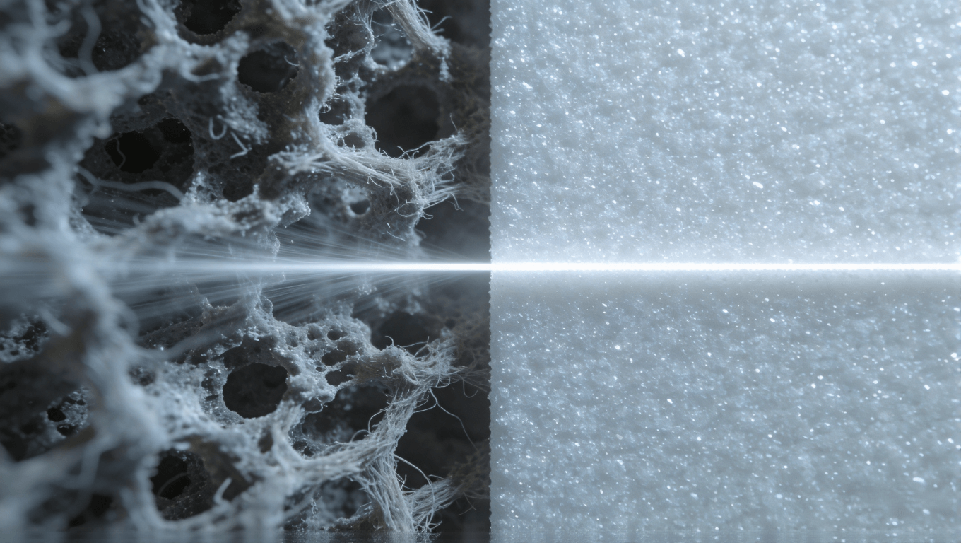 顯微鏡下傳統(tǒng)FR-4與高頻PTFE毫米波PCB基材表面結構對比圖