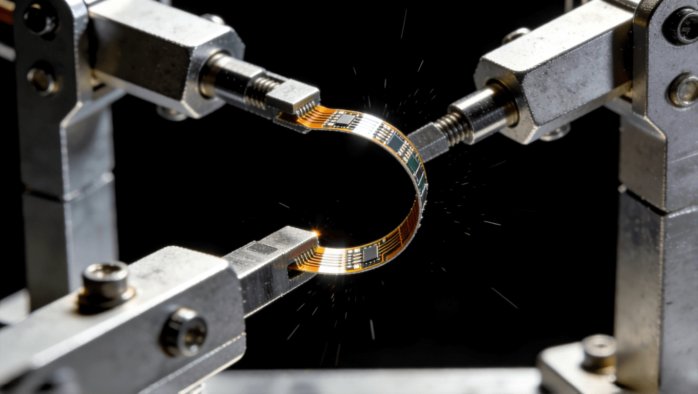 超聲探頭微型化柔性板正在進行嚴格的耐彎折壽命測試，確保其長期使用可靠性