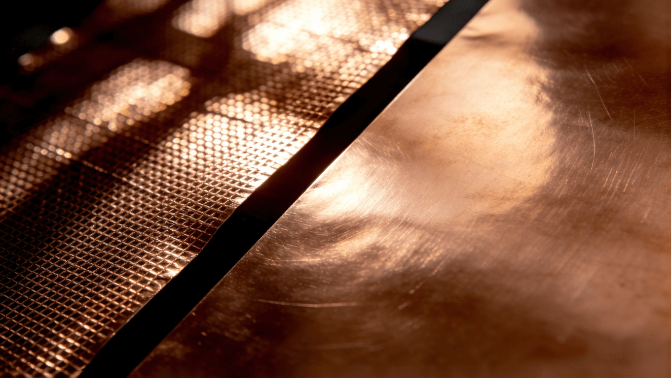 軟硬結(jié)合板參考層對比：網(wǎng)格銅與實心銅材質(zhì)細節(jié)，展示阻抗控制中的結(jié)構(gòu)選擇